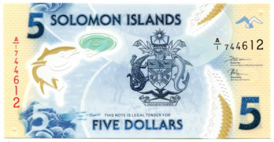 Банкнота Соломоновы острова 5 долларов 2019 год.