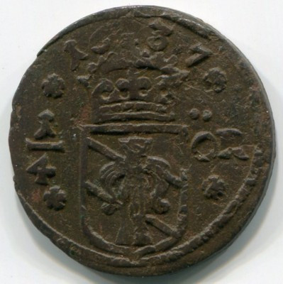 Монета Швеция 1/4 эре 1637 год. 