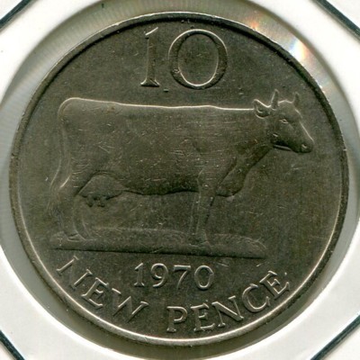 Монета Гернси 10 пенсов 1970 год.