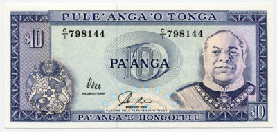 Банкнота Тонга 10 паанга 1992 год. 