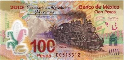 Банкнота Мексика 100 песо 2010 год. 100 лет Независимости Мексики.