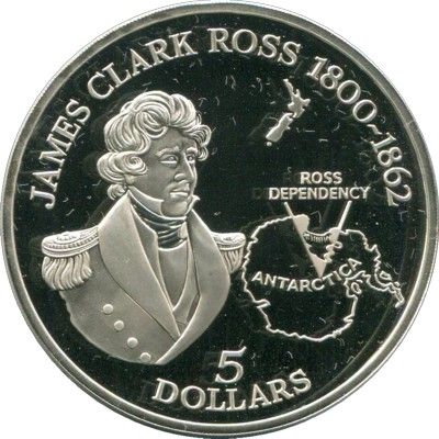 Монета Новая Зеландия 5 долларов 1995 год. Джеймс Кларк Росс.