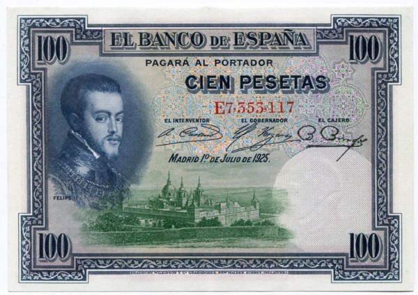 Банкнота Испания 100 песет 1925 год.