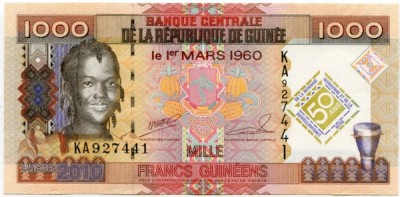 Банкнота Гвинея 1000 франков 2010 год. 50 лет Центральному Банку.