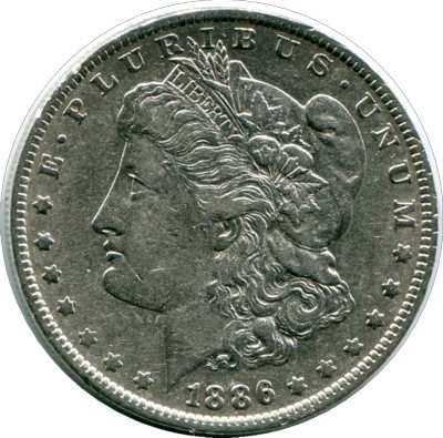Монета США 1 доллар 1886 год.