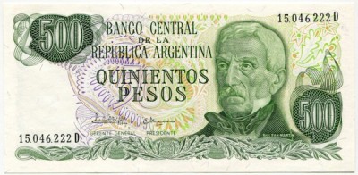 Банкнота Аргентина 500 песо 1976-82 год.