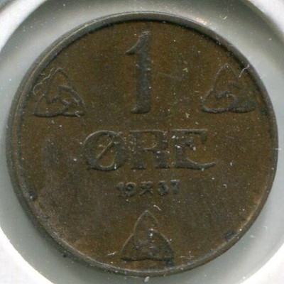 Монета Норвегия 1 эре 1937 год.