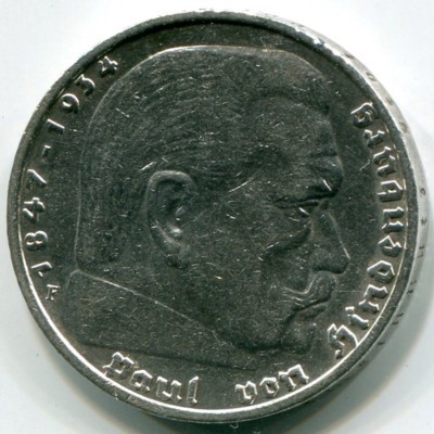 Монета Германия 5 рейхсмарок 1935 год. F