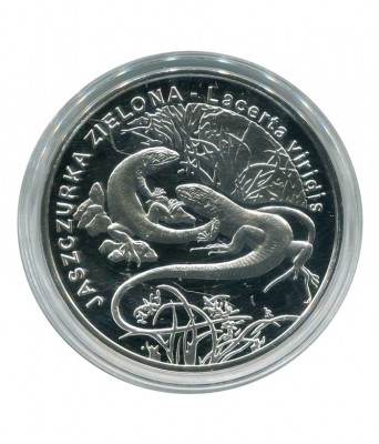 Польша, серебряная монета 20 злотых Зелёная ящерица 2009 г.