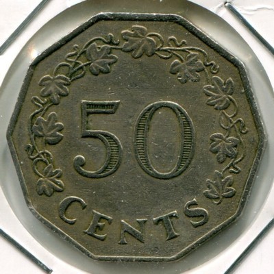 Монета Мальта 50 центов 1972 год.