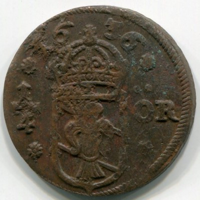Монета Швеция 1/4 эре 1636 год.