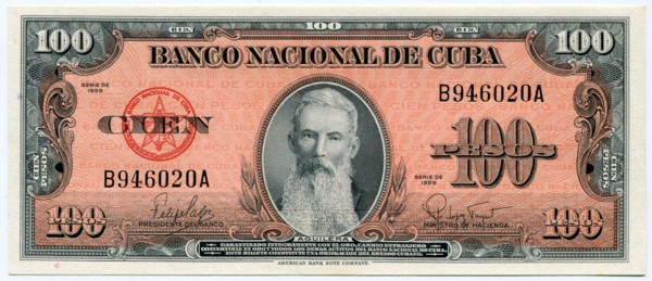 Банкнота Куба 100 песо 1959 год.
