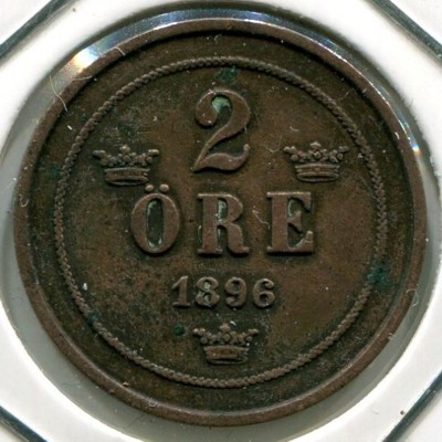 Монета Швеция 2 эре 1896 год.