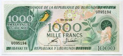 Банкнота Бурунди 1000 франков 1989 год.
