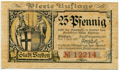 Банкнота город Фреден 25 пфеннигов 1917 год.