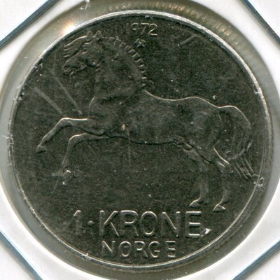 Монета Норвегия 1 крона 1972 год.