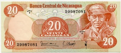 Банкнота Никарагуа 20 кордоба 1979 год.