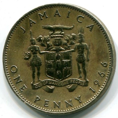 Монета Ямайка 1 пенни 1966 год. Елизавета II