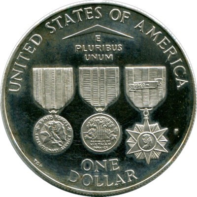 США, серебряная монета 1 доллар, Мемориал ветеранов Вьетнама, 1994 года