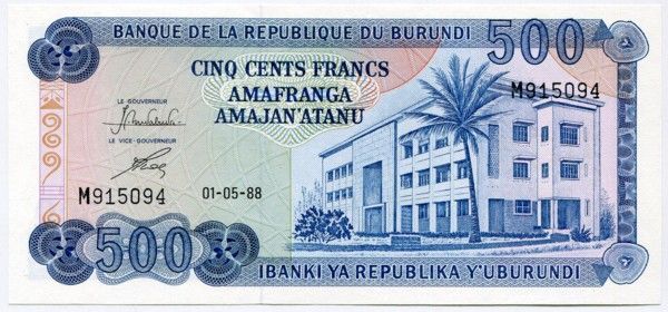 Банкнота Бурунди 500 франков 1988 год.