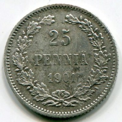 Монета Русская Финляндия 25 пенни 1901 год.