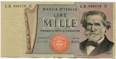 Банкнота Италия 1000 лир 1969 год.