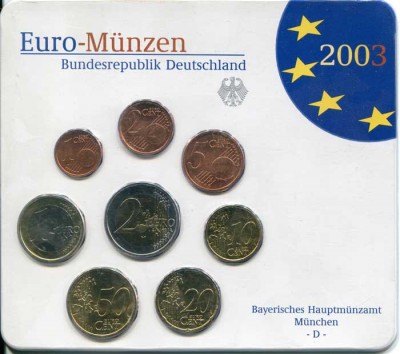 Набор Евро монет Германии, Мюнхен 2003 г. D