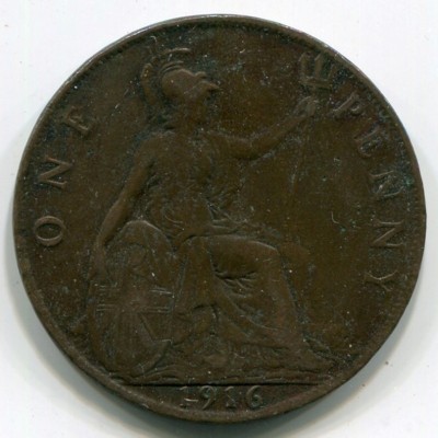 Монета Великобритания 1 пенни 1916 год.
