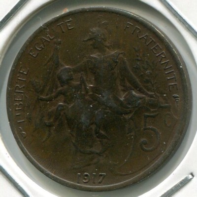 Монета Франция 5 сантимов 1917 год.