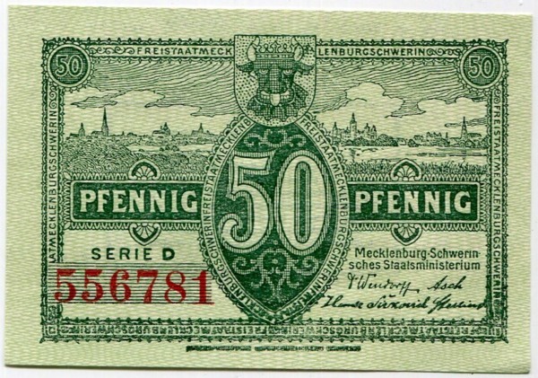 Банкнота город Мекленбург-Шверин 50 пфеннигов 1922 год.