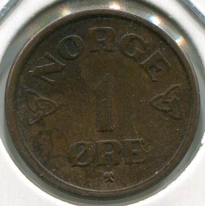 Монета Норвегия 1 эре 1954 год.