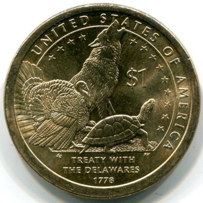 Монета США 1 доллар 2013 год. Делаверский договор 1778 года.