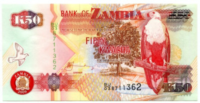 Банкнота Замбия 50 квача 2009 год.
