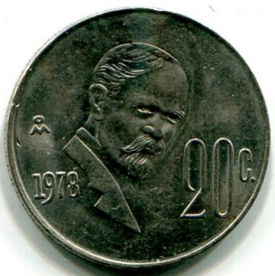 Монета Мексика 20 сентаво 1978 год.