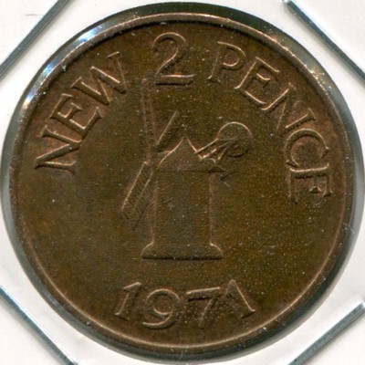 Монета Гернси 2 пенса 1971 год.