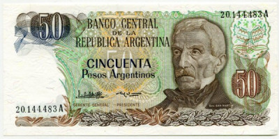 Банкнота Аргентины 50 песо 1983 год.