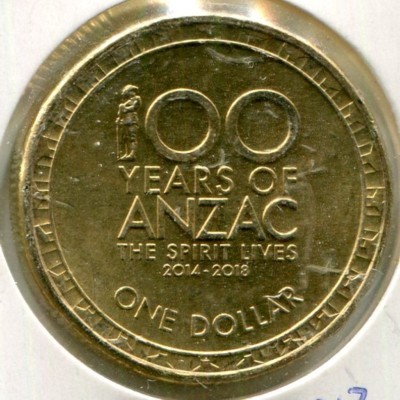 Монета Австралия 1 доллар 2014 год. 100 лет АНЗАК.
