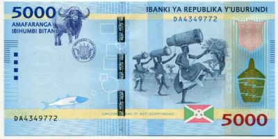 Банкнота Бурунди 5000 франков 2015 год.