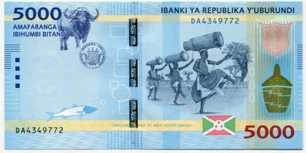Банкнота Бурунди 5000 франков 2015 год.