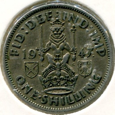 Монета Великобритания 1 шиллинг 1947 год.