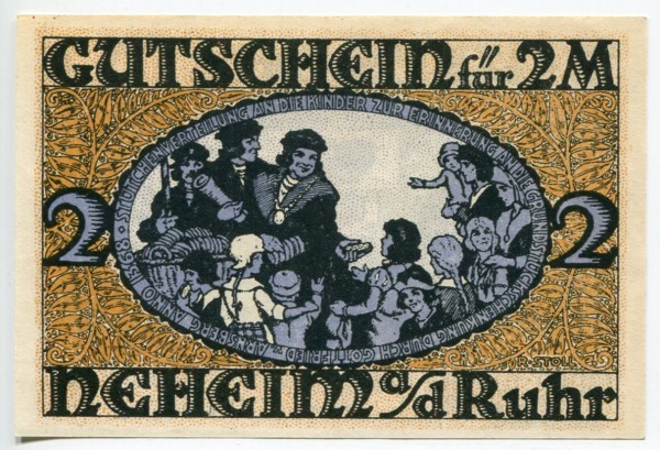 Банкнота Нехайм 2 марки 1922 год.