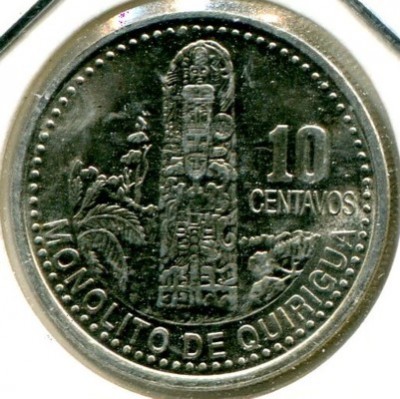 Монета Гватемала 10 сентаво 2006 год.