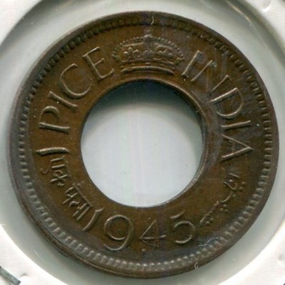 Монета Индия 1 пайс 1945 год.