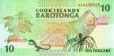 Банкнота Острова Кука 10 долларов 1992 год.
