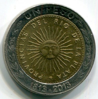Монета Аргентина 1 песо 2013 год.