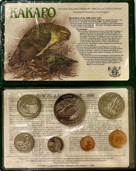 Новая Зеландия, набор из 7 монет 1986 г. Какапо