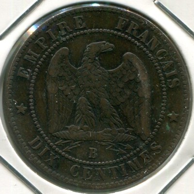 Монета Франция 10 сантимов 1859 год. B