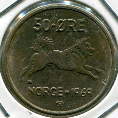 Монета Норвегия 50 эре 1969 год.