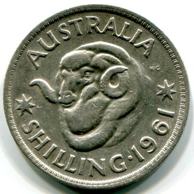 Монета Австралия 1 шиллинг 1961 год.