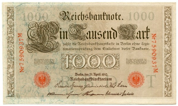 Банкнота Германская Империя 1000 марок 1910 год.